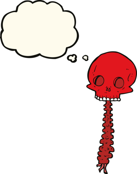 Bir insan tarafından çizilmiş düşünce baloncuklu ürkütücü karikatür.