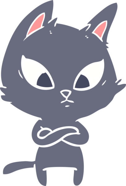 Bir insan tarafından çizilmiş düz renkli çizgi film kedisi.
