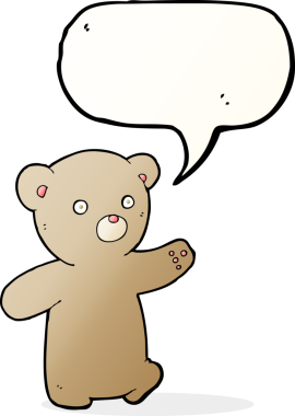 Bir insan tarafından çizilmiş konuşma balonlu oyuncak ayı.