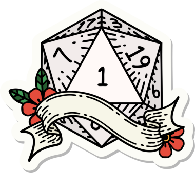 Bir insan tarafından çizilmiş doğal bir d20 zar etiketi.