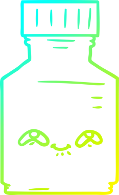 Bir insan tarafından çizilmiş karikatür hapı kavanozunun soğuk gradyan çizimi