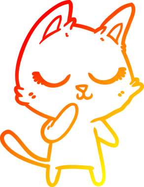 Bir insan tarafından çizildiği düşünülen sakin bir çizgi film kedisinin sıcak çizgi çizimi