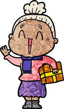 Bir insan tarafından çizilmiş mutlu yaşlı kadın çizgi filmi.