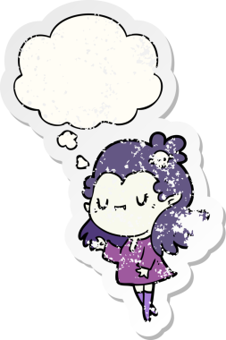 Düşünce baloncuğu olan karikatür vampiri bir insan tarafından çizilmiş yıpranmış bir çıkartma.