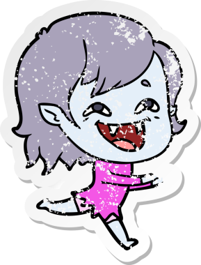 Bir insan tarafından çizilmiş gülen vampir kız çizgi filminin sıkıntılı çıkartması.