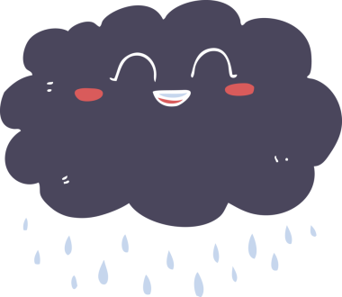 Bir insan tarafından çizilen düz renkli yağmur bulutu çizimi