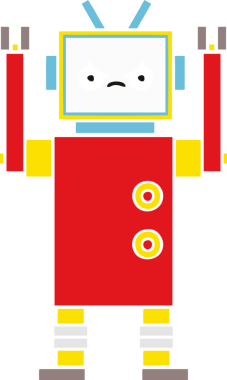 Bir insan tarafından çizilmiş düz renkli bir robot karikatürü