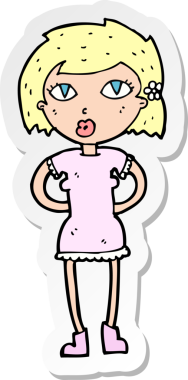 Bir insan tarafından çizilmiş bir karikatür kadının çıkartması.