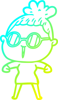 Bir insan tarafından çizilmiş gözlüklü bir karikatür kadın çizimi.