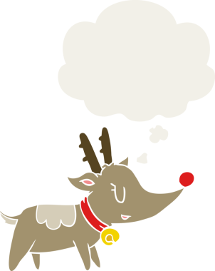 Bir insan tarafından çizilmiş, düşünce baloncuğu olan bir karikatür Noel geyiği.