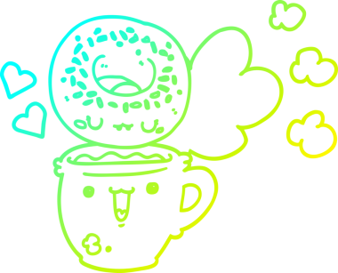 Tatlı bir çörek ve bir insan tarafından çizilmiş kahvenin soğuk gradyan çizimi.