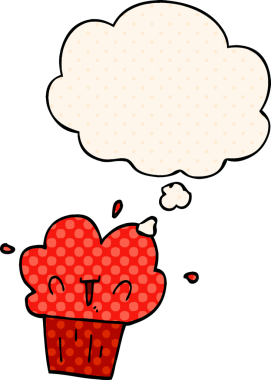 Bir insan tarafından çizilmiş, düşünce baloncuklu çizgi roman tarzı kek.