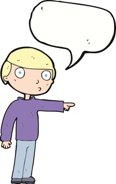 Bir insan tarafından çizilmiş bir konuşma balonuyla işaret eden çizgi film adamı.