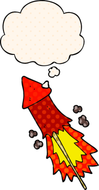 Çizgi roman tarzında bir insan tarafından çizilmiş düşünce baloncuklu havai fişek.