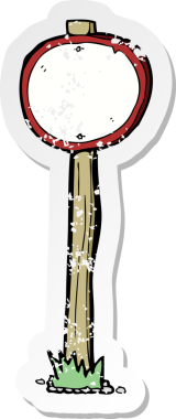 Bir insan tarafından çizilmiş çizgi film tabelasının gerilimli retro çıkartması.