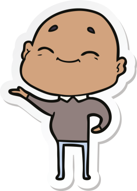 Bir insan tarafından çizilmiş mutlu, kel bir adamın çıkartması.