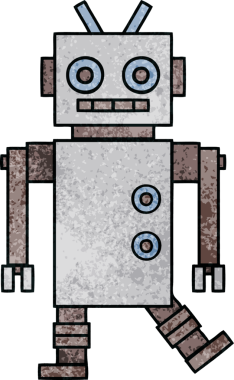 Bir insan tarafından çizilmiş dans eden bir robotun retro grunge dokusu.