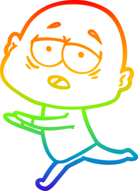 Gökkuşağı gradyan çizgi çizimi bir insan tarafından çizilmiş yorgun kel bir adam