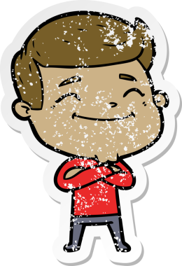 Bir insan tarafından çizilmiş mutlu bir çizgi film karakterinin sıkıntılı çıkartması.