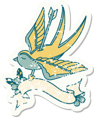 Bir insanın çizdiği okla delinmiş bir kırlangıç sancağıyla eski bir etiket.