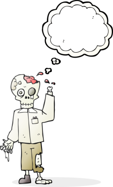 Bir insan tarafından çizilmiş serbest çizim balon çizgi film zombisi.