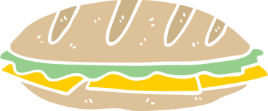 Bir insan tarafından çizilmiş düz renkli peynirli sandviç.