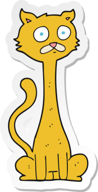 Bir insan tarafından çizilmiş çizgi film kedisinin çıkartması.