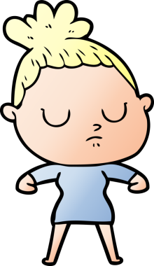 Bir insan tarafından çizilmiş sakin bir kadın çizgi filmi.