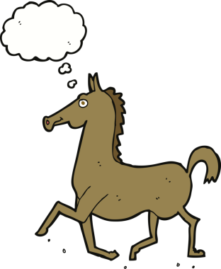 Bir insan tarafından çizilmiş düşünce baloncuklu çizgi film atı.