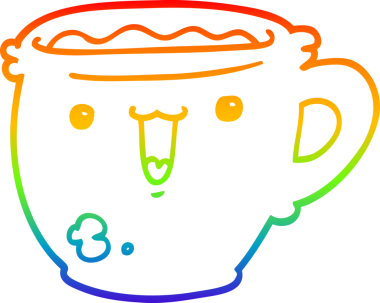 Gökkuşağı gradyan çizgisi bir insan tarafından çizilmiş şirin bir kahve fincanı.