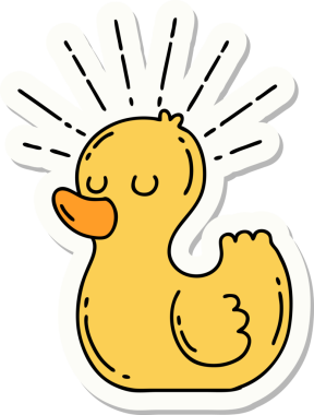 Bir insan tarafından çizilmiş dövme stili plastik ördek çıkartması.