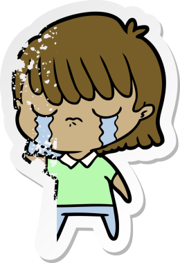 Bir insan tarafından çizilmiş ağlayan karikatürlü bir kadının sıkıntılı çıkartması.