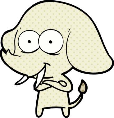 Bir insan tarafından çizilmiş mutlu bir fil.