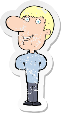 Bir insan tarafından çizilmiş mutlu bir adamın karikatür yapıştırması.