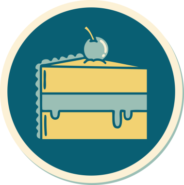 Bir insan tarafından çizilmiş çikolatalı pastanın geleneksel stiliyle dövme çıkartması.