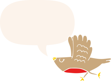 bir insan tarafından çizilmiş, konuşma baloncuklu çizgi film kuşu.