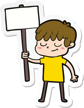 Bir insan tarafından çizilmiş mutlu bir çocuğun çıkartması.