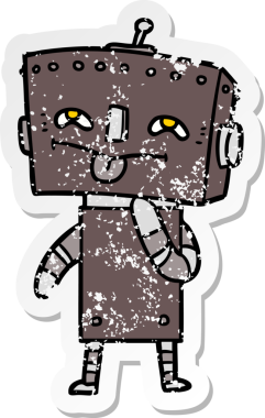 Bir insan tarafından çizilmiş karikatür robotunun sıkıntılı çıkartması.