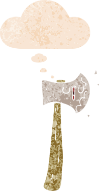 Düşünce baloncuklu çizgi film balta grunge sıkıntılı retro desen bir insan tarafından çizilmiş