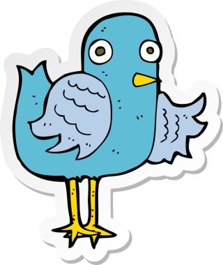 Bir insan tarafından çizilmiş kanat sallayan çizgi film kuşunun çıkartması.