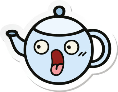 Bir insan tarafından çizilmiş şirin bir çaydanlığın çıkartması.