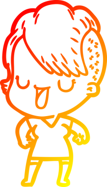 Hipster saç kesimi bir insan tarafından çizilmiş güzel bir çizgi film kızı çizimi.