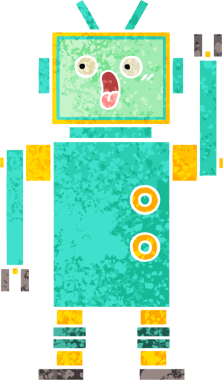 Bir insan tarafından çizilmiş bir robotun retro çizim tarzı karikatürü