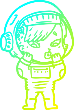 Bir insan tarafından çizilmiş soğuk gradyan çizgili astronot kadın çizimi.