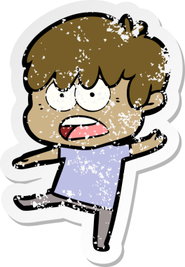 Bir insan tarafından çizilmiş endişeli bir çizgi film çocuğunun sıkıntılı çıkartması.