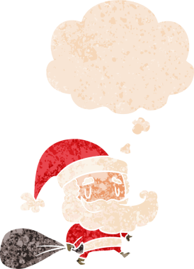 Düşünce baloncuğu ve grunge ile dolu karikatür noel baba bir insan tarafından çizilmiş tedirgin geçmiş dokular