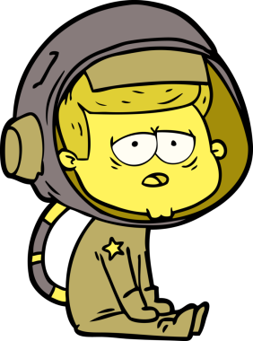 Bir insan tarafından çizilmiş yorgun astronot çizgi filmi.