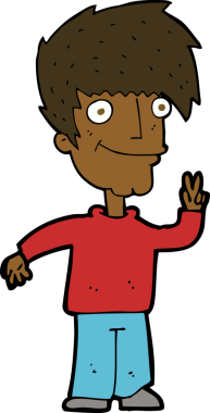 Karikatürist bir insan tarafından çizilmiş barış işareti veriyor.