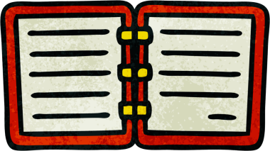 Bir insan tarafından çizilmiş açık bir günlüğün retro grunge desen karikatürü