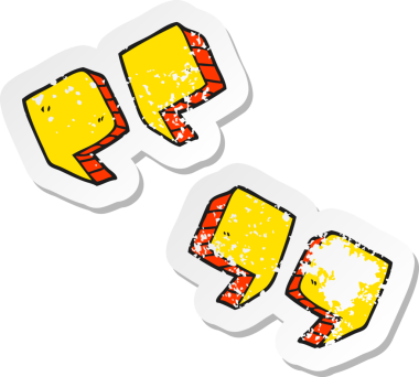 Bir insanın çizdiği karikatür tırnak işaretlerinin gerilimli yapıştırması.